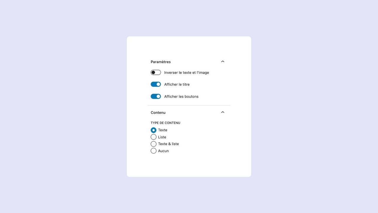 Les paramètres du bloc texte et image(s)